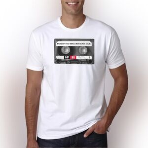 Pause If You Must, But Don’t Stop – Retro Cassette Motivational T-Shirt